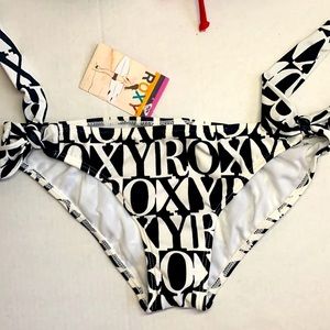 Roxy Bikini Bottom White&Black Logo/Retro/Tie Side size Medium NEW without tags